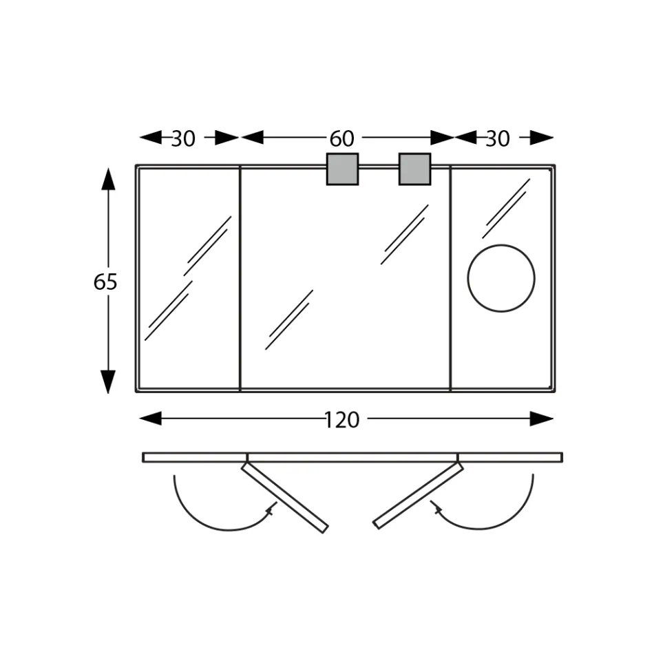 مرآة ذات جانبين متحركين ومرآة مكبرة، صنع في إيطاليا - نيلسون Viadurini