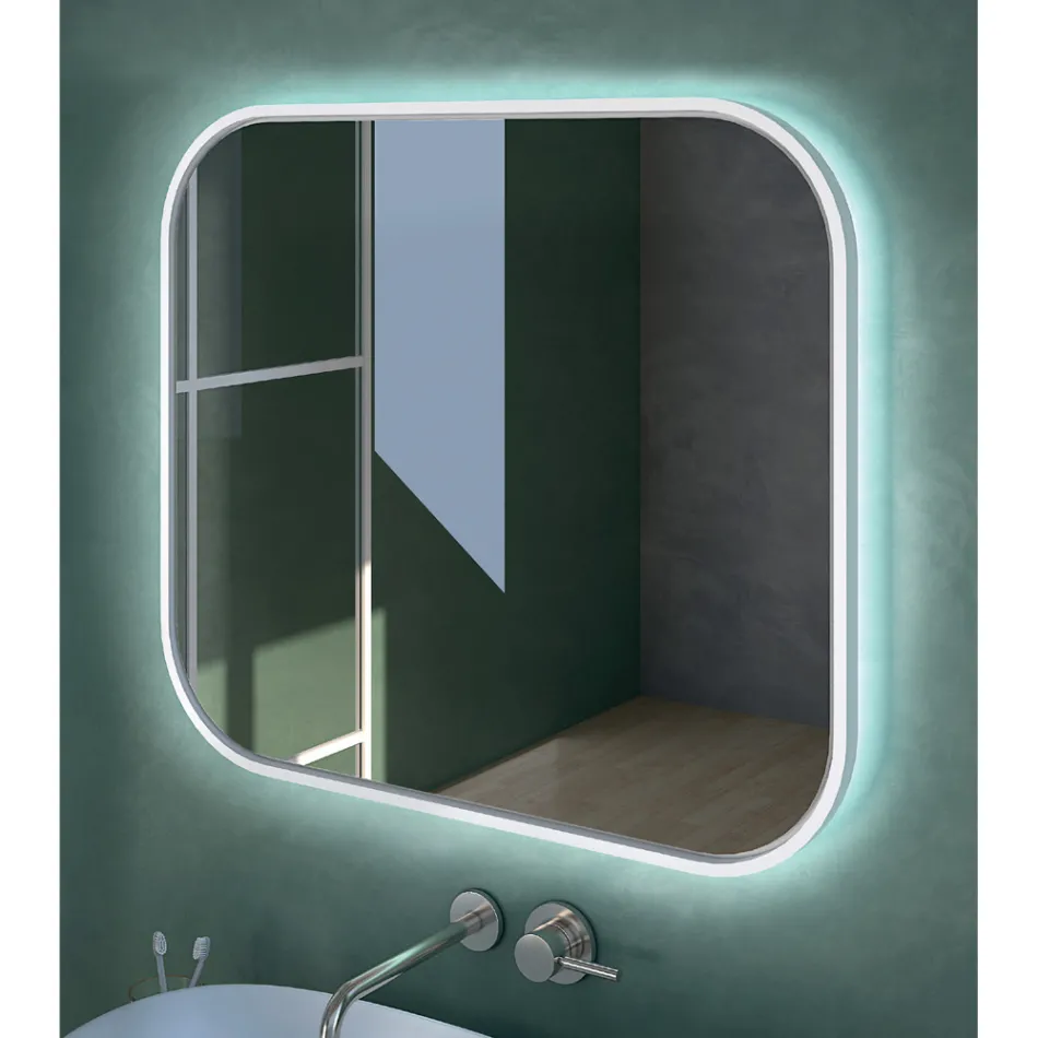 مرآة بحافة خشبية وإضاءة خلفية مصنوعة في إيطاليا - فينسنت Viadurini