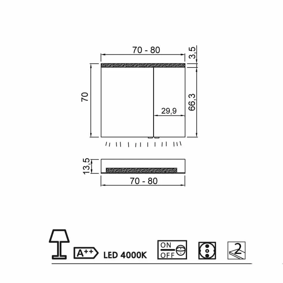 مرآة حاوية 2 أبواب بتصميم عصري، إضاءة LED، كارول Viadurini