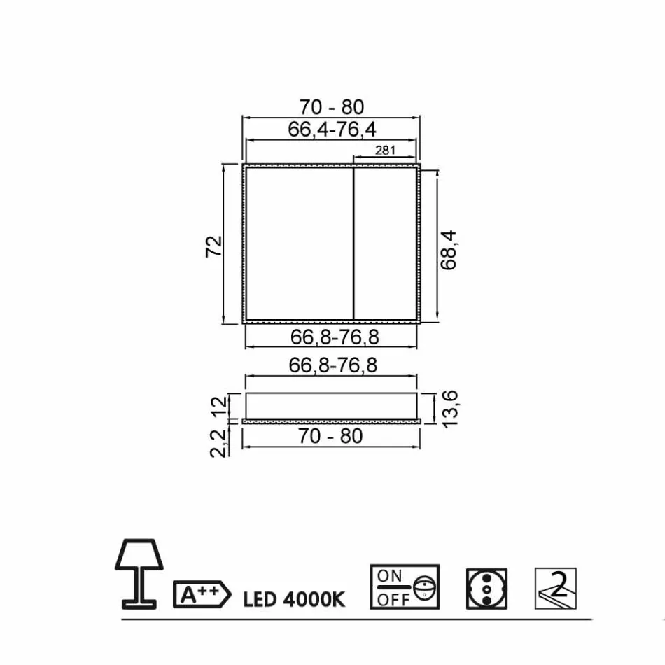 مرآة حائطية مع بابين عصريين وإضاءة LED، أديل Viadurini