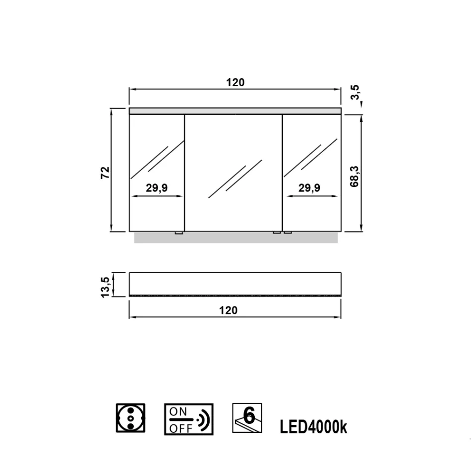 خزانة مرآة كارول بثلاثة أبواب وأضواء LED Viadurini