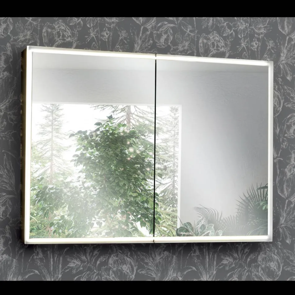 حاوية مرآة خشبية مع مرآة مزدوجة وأضواء مصنوعة في إيطاليا - داروين Viadurini