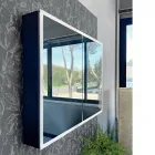 حاوية مرآة خشبية مع مرآة مزدوجة وأضواء مصنوعة في إيطاليا - داروين Viadurini