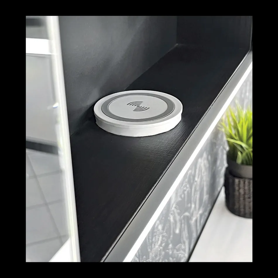 حاوية مرآة خشبية مع مرآة مزدوجة وأضواء مصنوعة في إيطاليا - داروين Viadurini