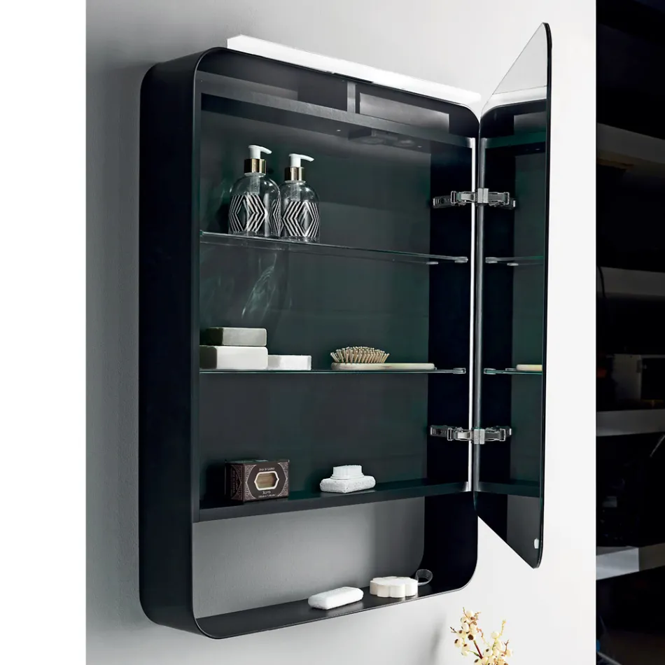 حاوية مرآة معدنية مع باب مرآة مزدوج وأضواء مصنوعة في إيطاليا - جين Viadurini