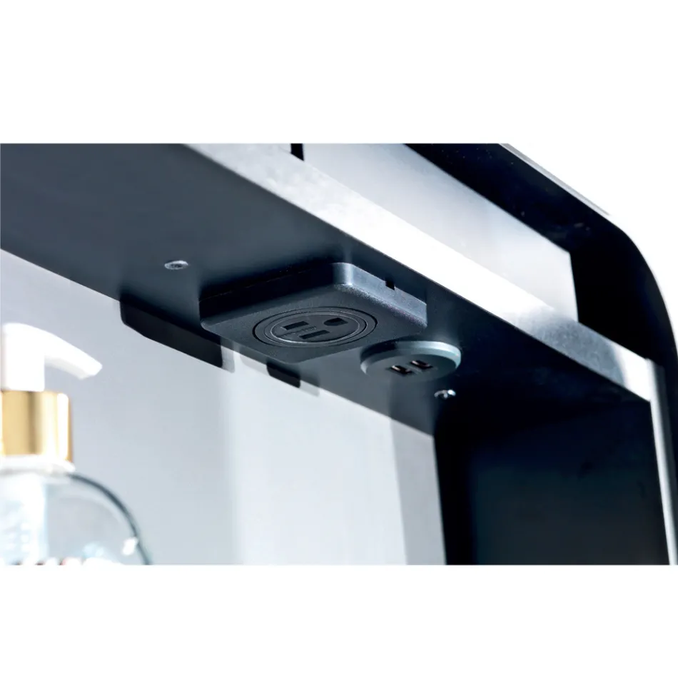 حاوية مرآة معدنية مع باب مرآة مزدوج وأضواء مصنوعة في إيطاليا - جين Viadurini