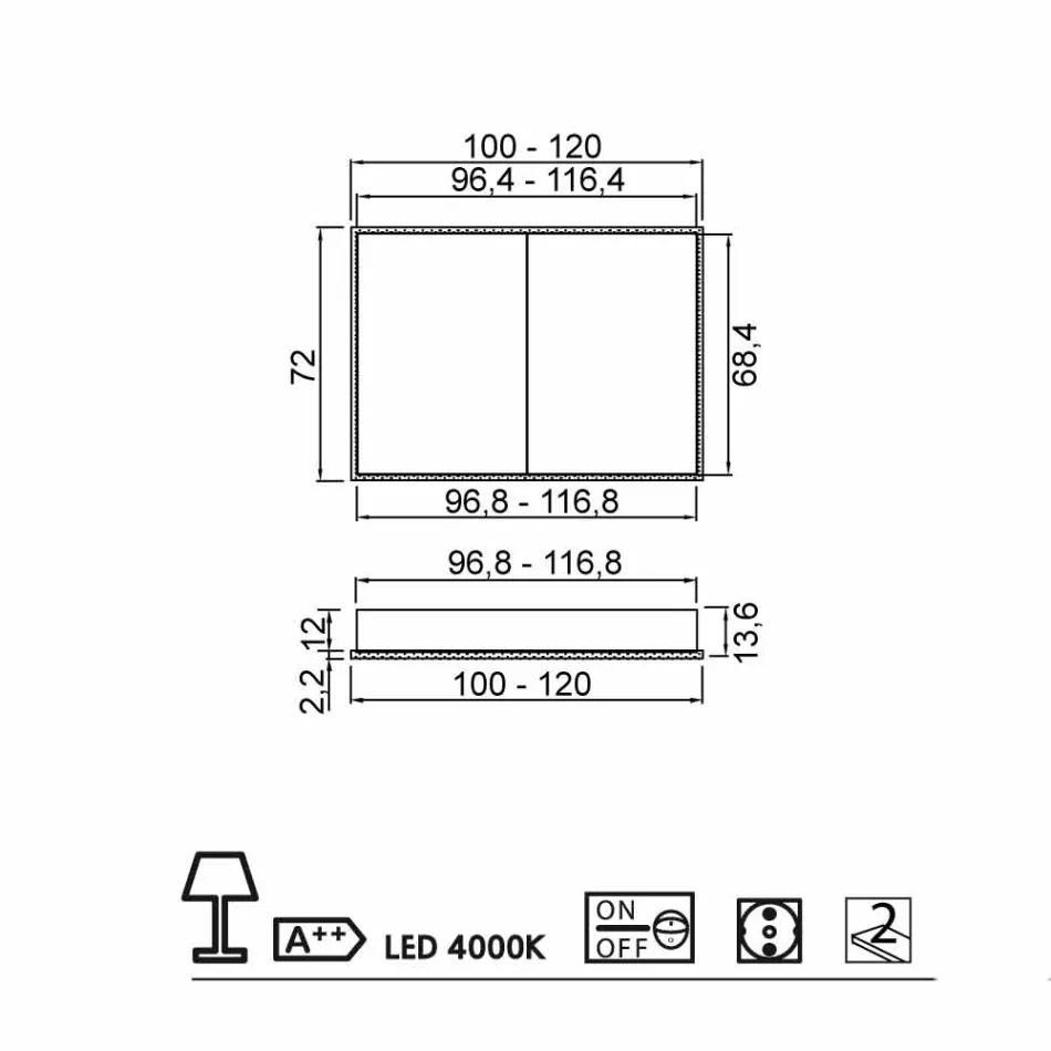 مرآة باب LED بتصميم معاصر غائر ببابين، أديل Viadurini