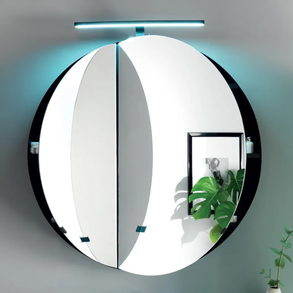 حاوية مرآة معدنية مستديرة مع مرآة مزدوجة صنع في إيطاليا - تشارلز Viadurini