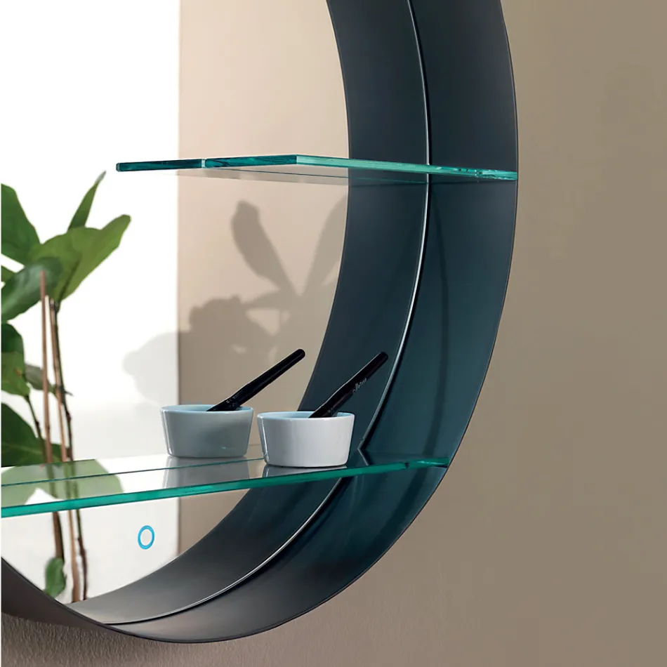 مرآة حمام معدنية مع رفين زجاجيين، صنع في إيطاليا - أينشتاين Viadurini