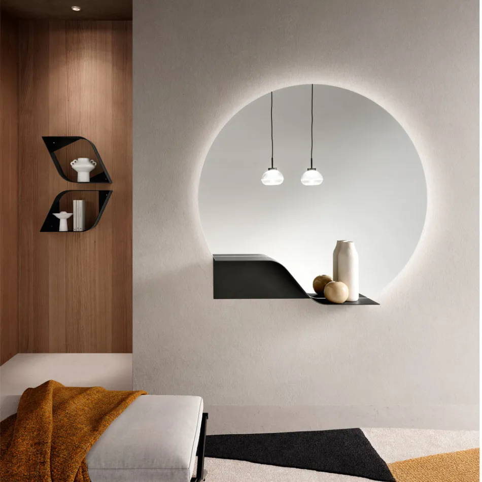 مرآة حائط بإضاءة خلفية LED وإطار من مادة ABS، صنع في إيطاليا - دافيرا Viadurini
