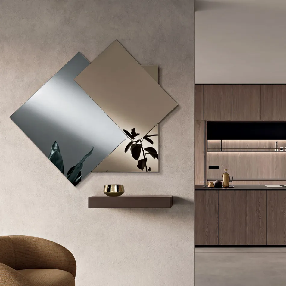 مرآة مصنوعة من 3 ألواح متداخلة، 2 برونزية و1 مدخنة - أرميدا Viadurini