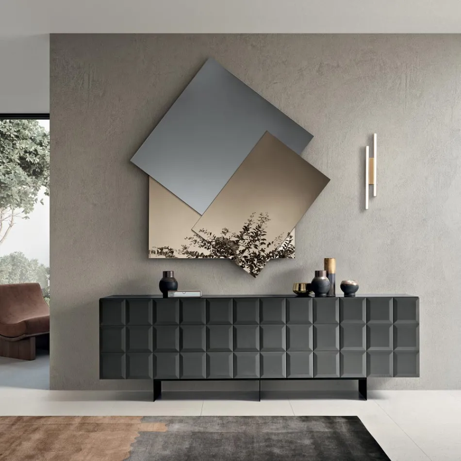 مرآة مصنوعة من 3 ألواح متداخلة، 2 برونزية و1 مدخنة - أرميدا Viadurini