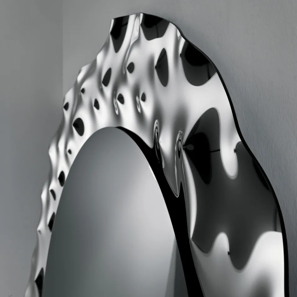 مرآة دائرية بإطار زجاجي مموج، صنع في إيطاليا - أديلما Viadurini