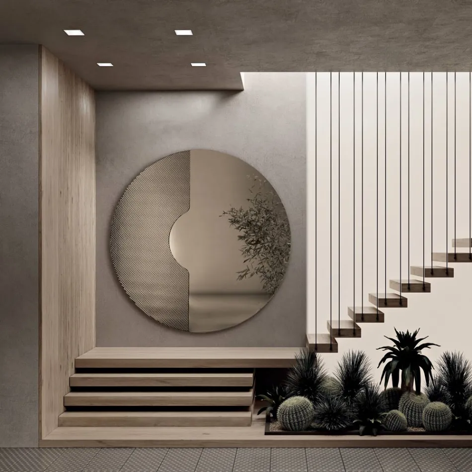 مرآة حائط دائرية بشبكة داخلية، صنع في إيطاليا - أنابيلا Viadurini