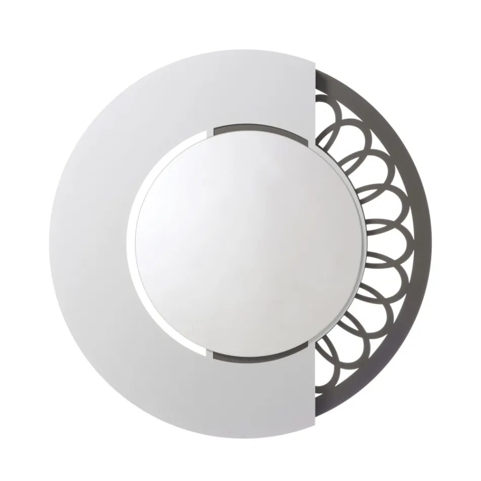 مرآة دائرية من الحديد مع زخرفة جانبية مصنوعة في إيطاليا - قفل Viadurini