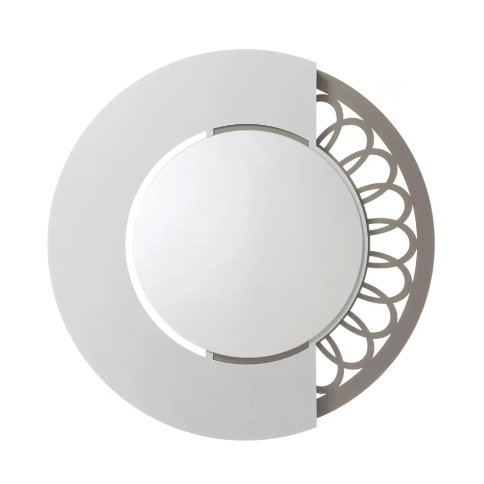 مرآة دائرية من الحديد مع زخرفة جانبية مصنوعة في إيطاليا - قفل Viadurini