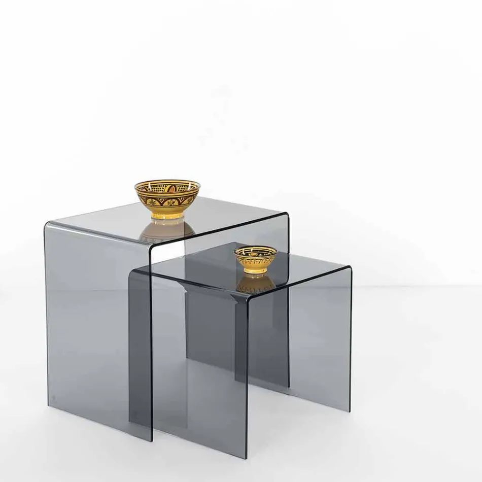 طاولات تصميم من زجاج شبكي ملون، منتج في إيطاليا، سبينوسو Viadurini