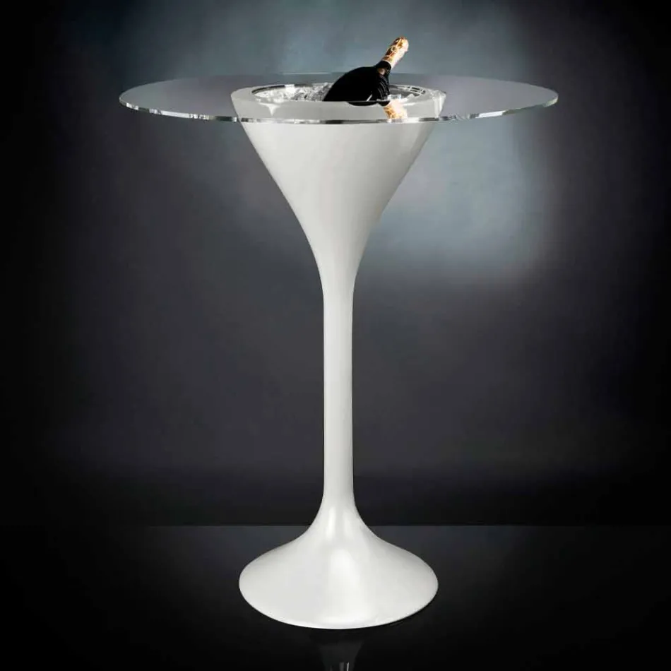 طاولة قهوة عالية من الزجاج والبولي إيثيلين مع حامل زجاجة، صنع في إيطاليا - كراكوف Viadurini