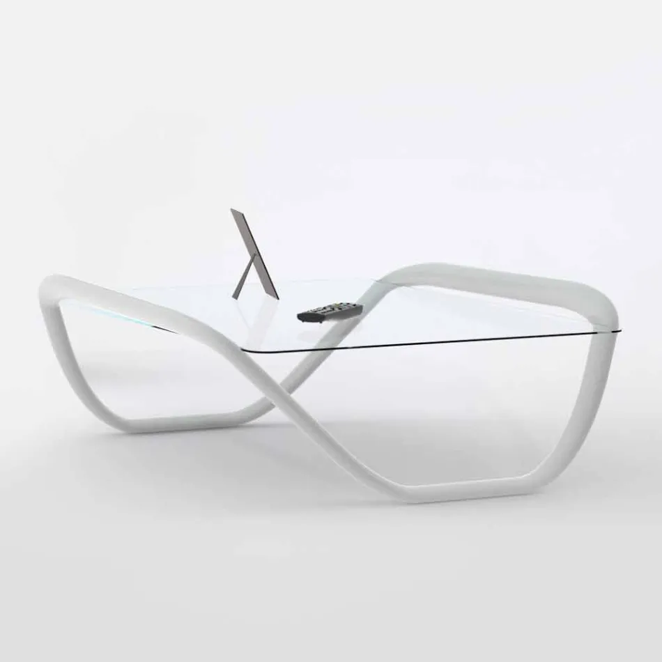 طاولة بيضاء بتصميم عصري مصنوعة من الزجاج وAdamantx® Continuum Viadurini