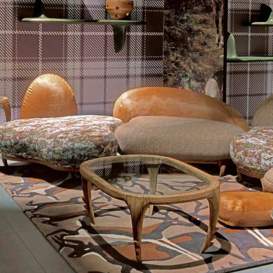 طاولة كوكتيل بتصميم من الخشب والجلد، الطول 97 × العرض 68 سم، سيسيليا Viadurini