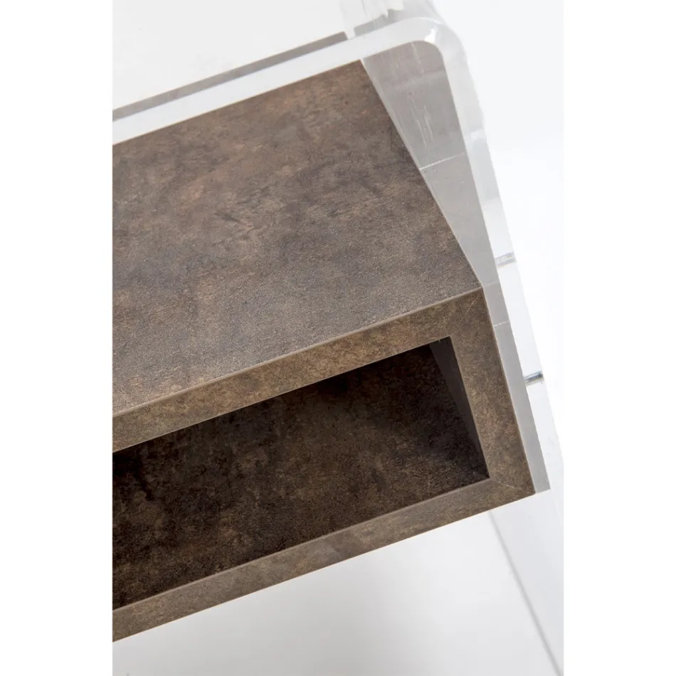 طاولة سرير جانبية قابلة لإعادة التدوير مصنوعة من زجاج شبكي شفاف وخشب - باسكولي Viadurini