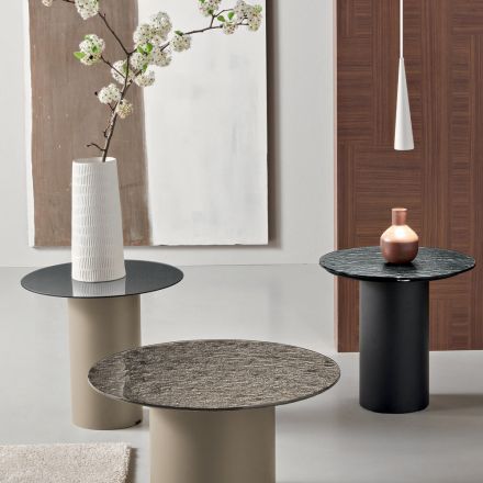 طاولة قهوة بقاعدة معدنية وسطح من المرآة أو الزجاج بقطر 45 سم - فلامينيا Viadurini