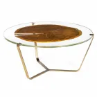 طاولة قهوة حديثة عالية مع سطح زجاجي وخشب بيغو 1 Viadurini