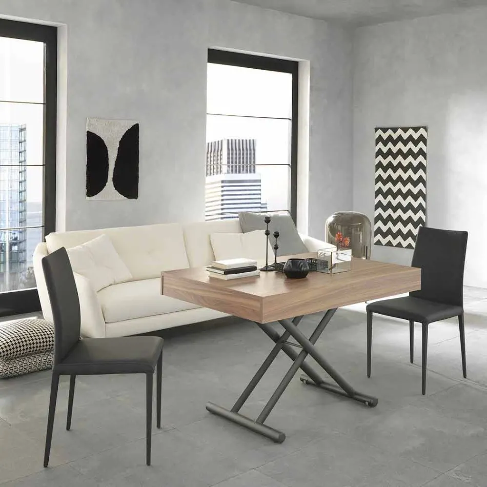 طاولة قهوة حديثة قابلة للتحويل مصنوعة من الخشب والمعدن، صنع في إيطاليا - فابيو Viadurini