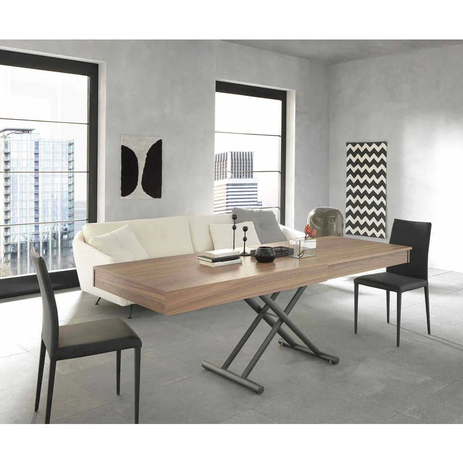 طاولة قهوة حديثة قابلة للتحويل مصنوعة من الخشب والمعدن، صنع في إيطاليا - فابيو Viadurini