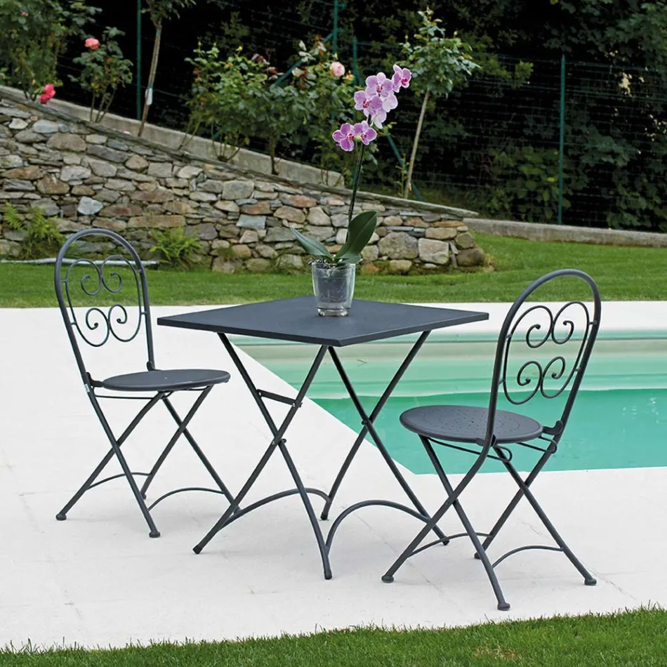 طاولة قهوة مربعة قابلة للطي للحديقة، لون رمادي أنثراسيت، حديد - زوبيبة Viadurini