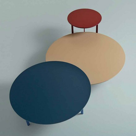 طاولة قهوة بثلاثة أرجل مصنوعة من الفولاذ وسطح خشبي ملون - جميلة Viadurini