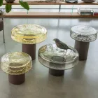 طاولة قهوة بسطح زجاجي وقاعدة معدنية، صنع في إيطاليا - باتولا Viadurini