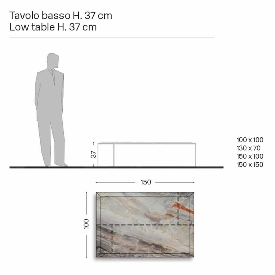 طاولة قهوة بتصميم رخامي مع قاعدة زجاجية، صنع في إيطاليا - مولينو Viadurini