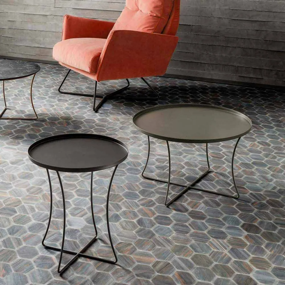 طاولة قهوة معدنية مع صينية حاوية مصنوعة في إيطاليا - نومبو Viadurini