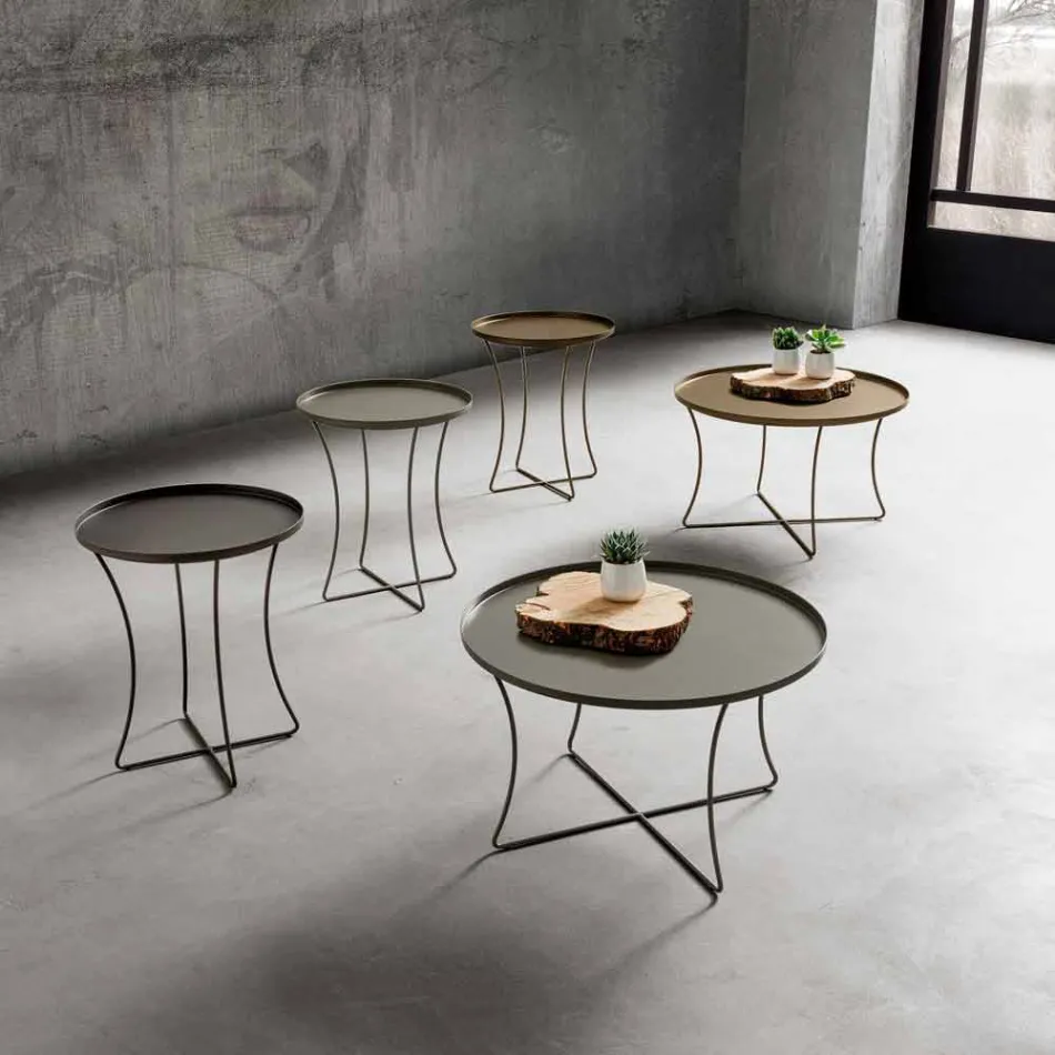 طاولة قهوة معدنية مع صينية حاوية مصنوعة في إيطاليا - نومبو Viadurini