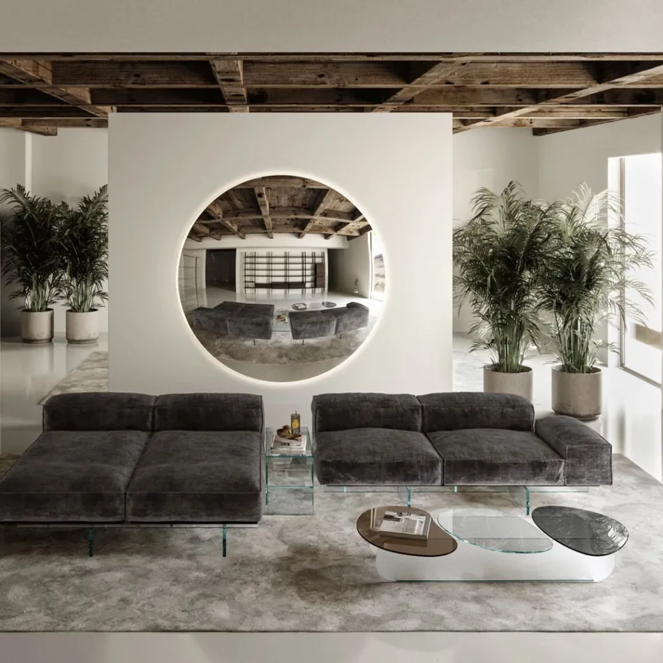 طاولة قهوة زجاجية بثلاثة أسطح ملونة - دابي Viadurini