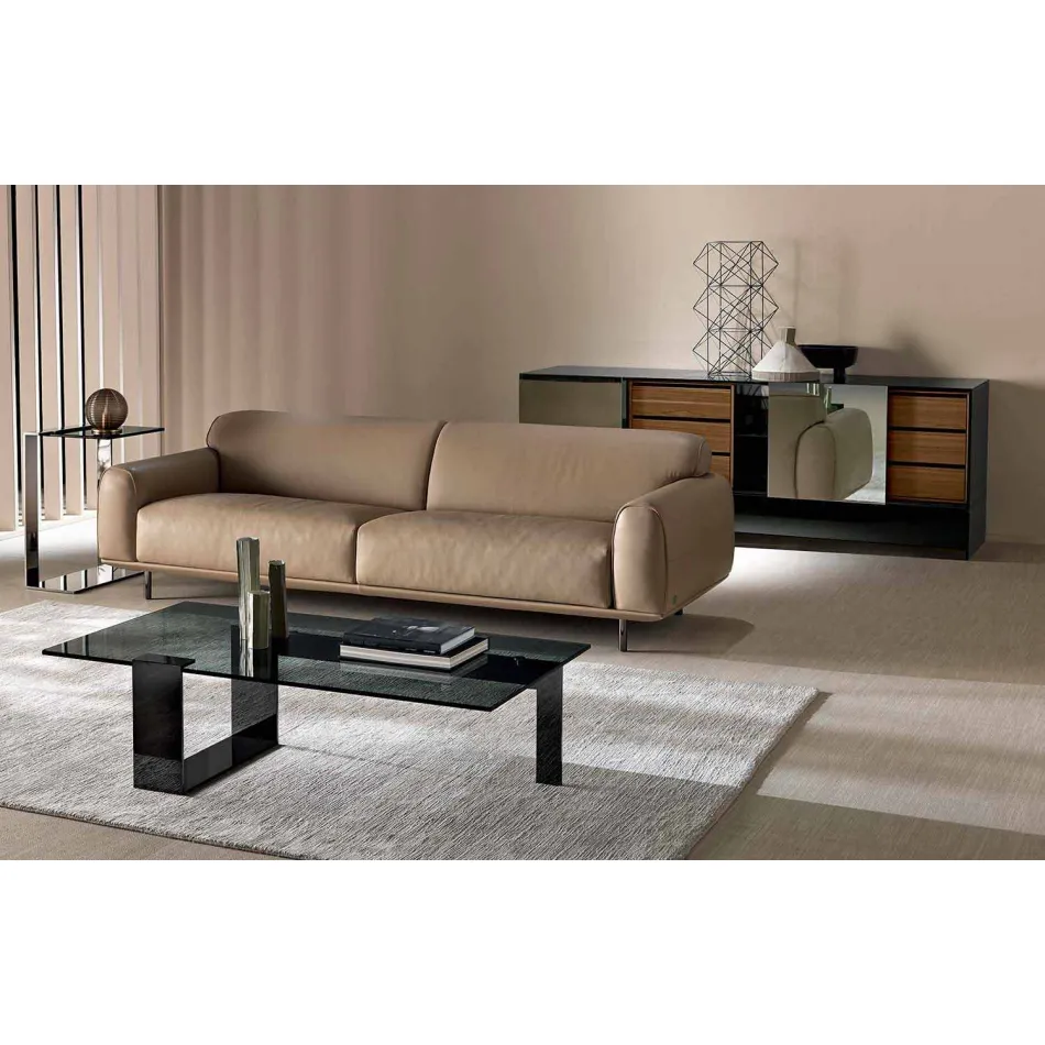 طاولة قهوة عصرية بسطح من الزجاج المدخن وقاعدة معدنية، صنع في إيطاليا - سكوبي Viadurini