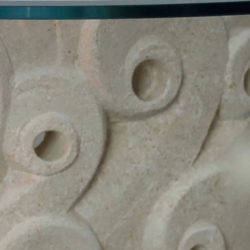 طاولة بيضاوية من حجر البلوط وطاولة من الكريستال، تصميم ليندوس الحديث Viadurini