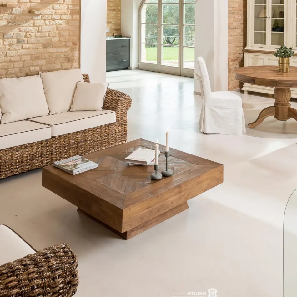 طاولة قهوة مربعة من الخشب الاستوائي المعاد تدويره - Slide Viadurini