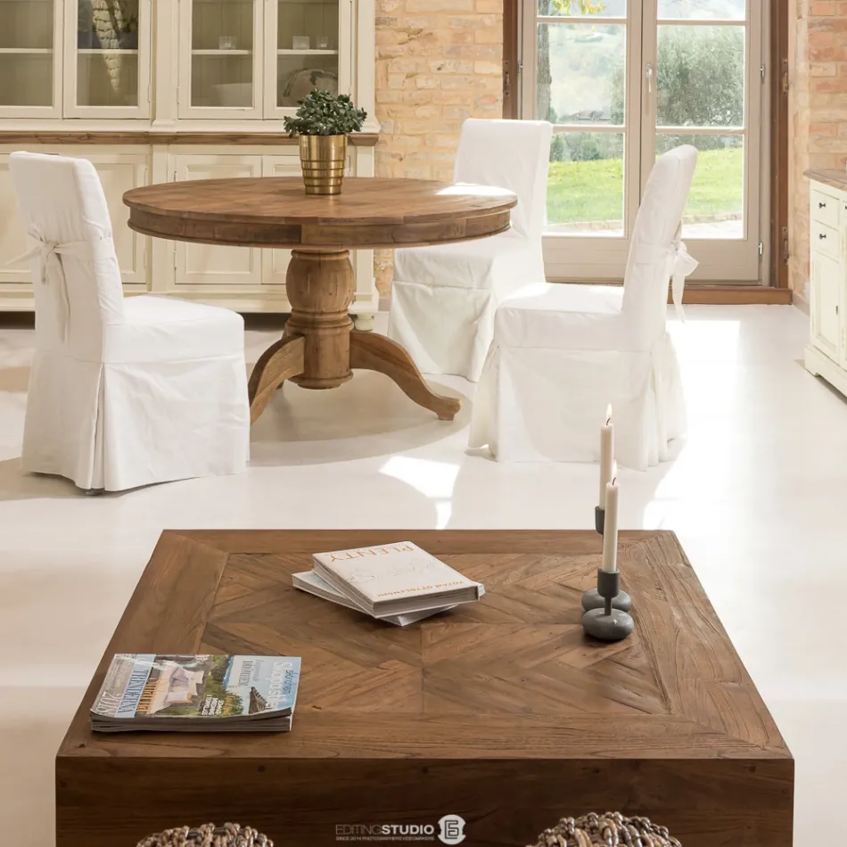 طاولة قهوة مربعة من الخشب الاستوائي المعاد تدويره - Slide Viadurini