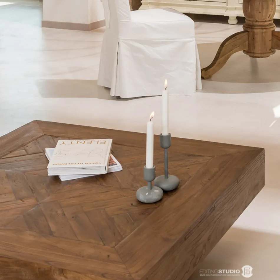 طاولة قهوة مربعة من الخشب الاستوائي المعاد تدويره - Slide Viadurini