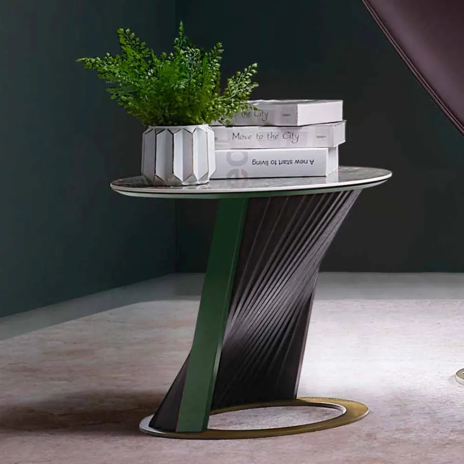 طاولة قهوة بتصميم دائري من الفخار وخشب الرماد، صنع في إيطاليا - بيرينغ Viadurini