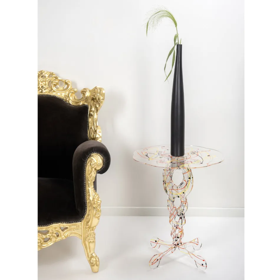 طاولة قهوة دائرية شفافة من زجاج شبكي مع سطح ملون - فسفور Viadurini