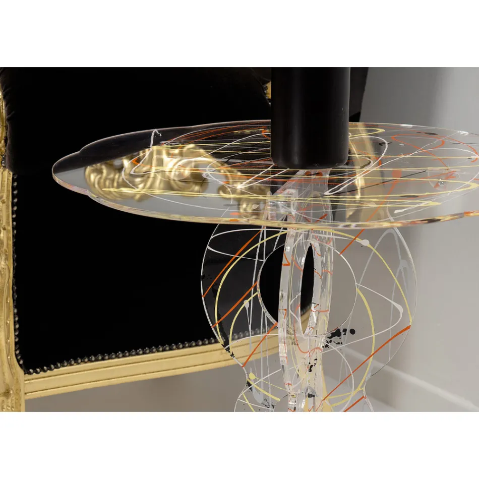 طاولة قهوة دائرية شفافة من زجاج شبكي مع سطح ملون - فسفور Viadurini