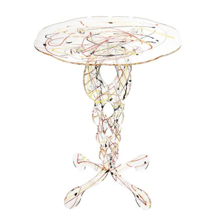 طاولة قهوة دائرية شفافة من زجاج شبكي مع سطح ملون - فسفور Viadurini