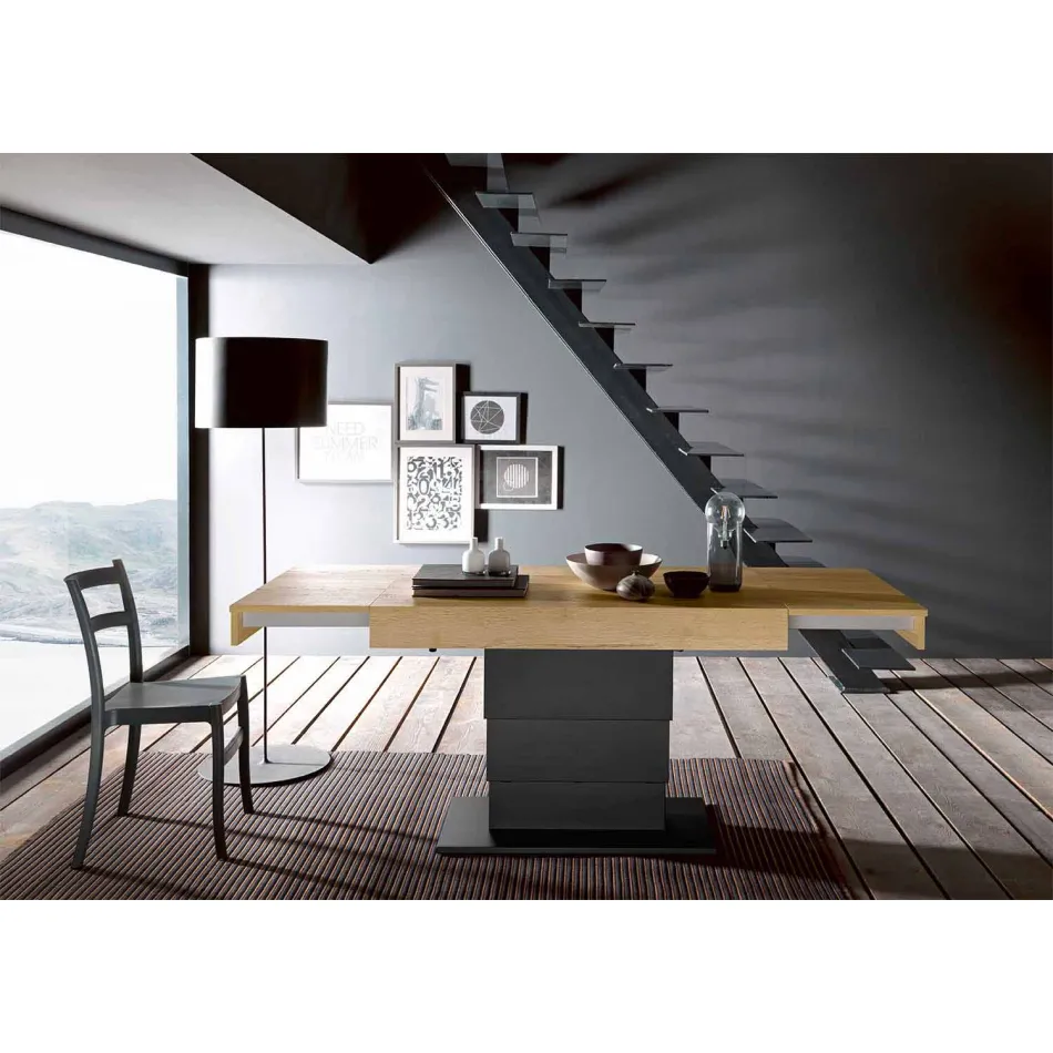 طاولة قهوة قابلة للتحويل مصنوعة من الخشب والفولاذ في إيطاليا - ديميترو Viadurini