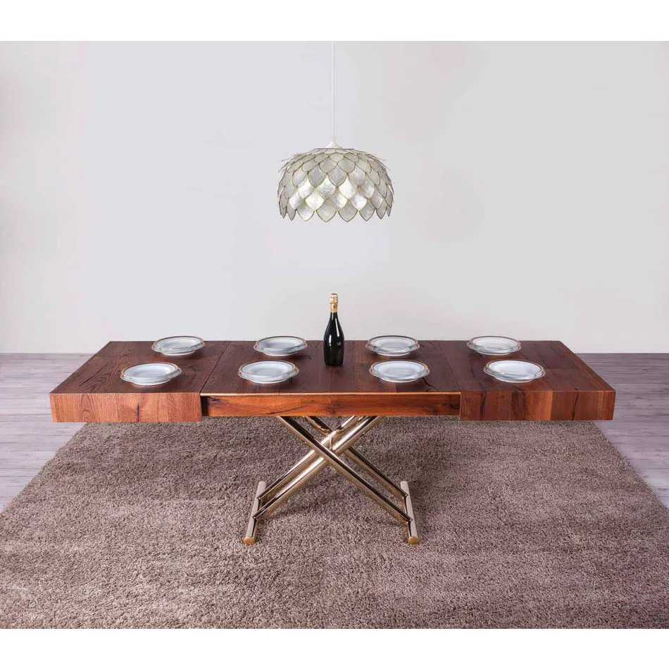 طاولة قهوة قابلة للتحويل مصنوعة من الخشب والمعدن في إيطاليا - باتروكلوس Viadurini