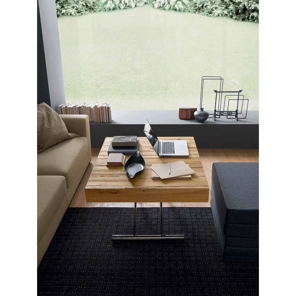 طاولة قهوة قابلة للتحويل مصنوعة من الخشب الصلب في إيطاليا - ترابوكو Viadurini