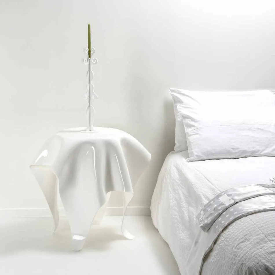 طاولة أوتو بتصميم عصري من زجاج شبكي أبيض، مصنوعة في إيطاليا Viadurini