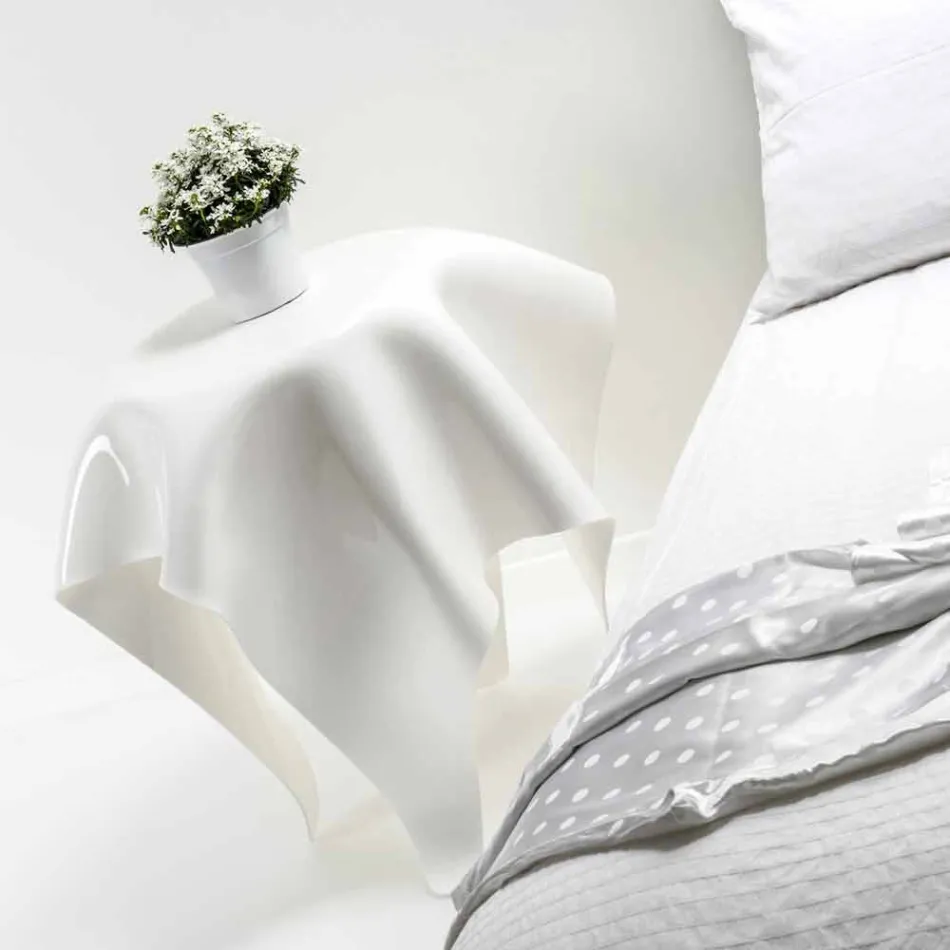 طاولة أوتو بتصميم عصري من زجاج شبكي أبيض، مصنوعة في إيطاليا Viadurini